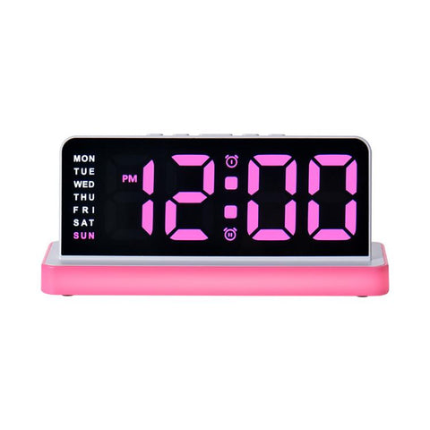 Large Display LED Digital Alarm Clock Mirror Desktop Clock with Atmosphere Night Light, Adjustable Brightness