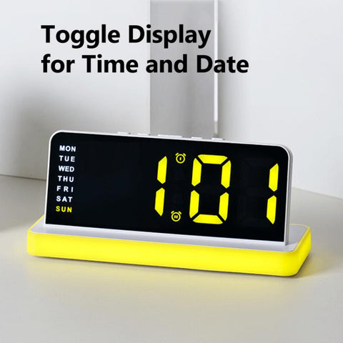 Large Display LED Digital Alarm Clock Mirror Desktop Clock with Atmosphere Night Light, Adjustable Brightness