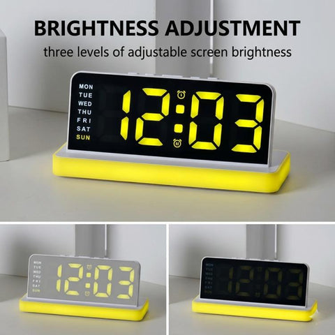 Large Display LED Digital Alarm Clock Mirror Desktop Clock with Atmosphere Night Light, Adjustable Brightness