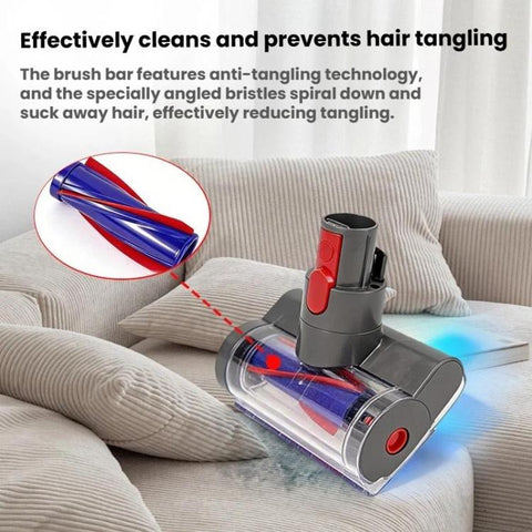 Dust Mite Removal Brush Head With Light for Dyson V7 V8 V10 V11 V15 Cordless Vacuum Cleaner Anti-Tangle Mini Motorized Tool