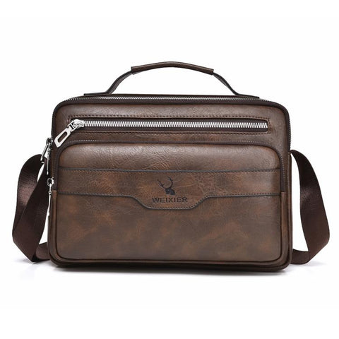 WEIXIER D1108 Men Business Retro Shoulder Bag Large Capacity Casual Waterproof PU Crossbody Bag