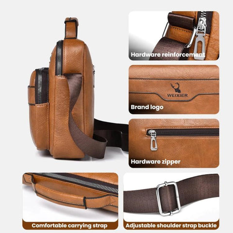 WEIXIER D1108 Men Business Retro Shoulder Bag Large Capacity Casual Waterproof PU Crossbody Bag