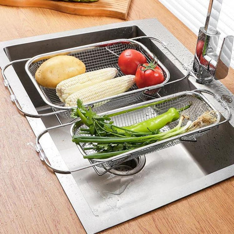 Expandable Over The Sink Colander Strainer 304 Stainless Steel Fine Mesh Drain Basket With Adjustable Arms And Standing Feet, Small, Medium, Large, Extra Large