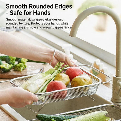 Expandable Over The Sink Colander Strainer 304 Stainless Steel Fine Mesh Drain Basket With Adjustable Arms And Standing Feet, Small, Medium, Large, Extra Large