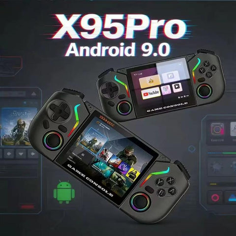 X95 Pro Android 9.0 Handheld Game Console, 3.5 Inch IPS Screen Retro Game Player Support WiFi Video Player with RGB Joystick, 64G, 128G