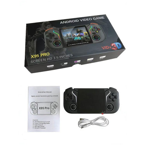 X95 Pro Android 9.0 Handheld Game Console, 3.5 Inch IPS Screen Retro Game Player Support WiFi Video Player with RGB Joystick, 64G, 128G