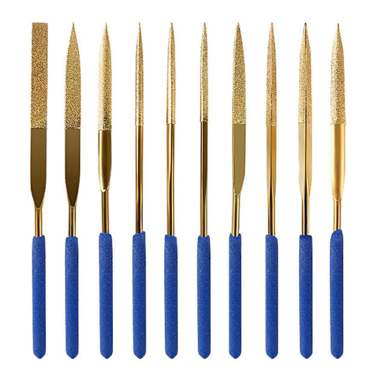 Diamond File Titanium-Coated Alloy High-Hardness File Metal Gemstone Grinding Tool, 10-Piece Set 3x140mm, 10-Piece Set 4x160mm, 10-Piece Set 5x180mm