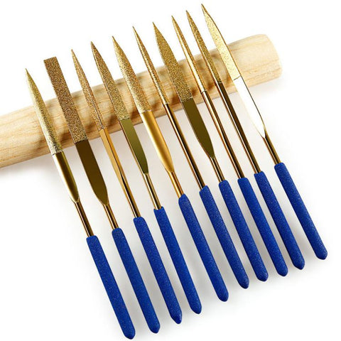 Diamond File Titanium-Coated Alloy High-Hardness File Metal Gemstone Grinding Tool, 10-Piece Set 3x140mm, 10-Piece Set 4x160mm, 10-Piece Set 5x180mm