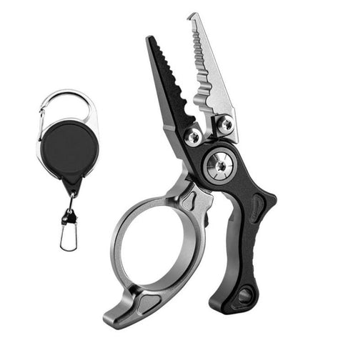 Mini Lure Pliers Micro Open-Ring Pliers Portable Fishing Line Cutters, Black Gray, Black Gray+Retractable Lanyard