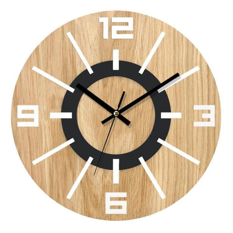 Wooden Round Analog-Digital Wall Clock 3D Decorative Home Wall Clock, 30cm, 34cm