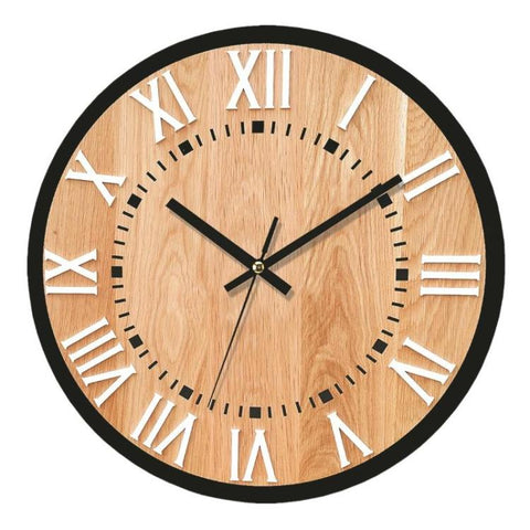 Wooden Round Analog-Digital Wall Clock 3D Decorative Home Wall Clock, 30cm, 34cm