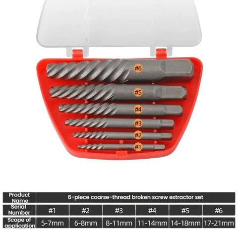 Broken Screw Extractor Screw Tool Set, 6pcs / set, Coarse-threaded 6pcs / set, Coarse-threaded 5pcs / set