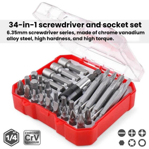 34 In 1 Screwdriver Bit Set, Flat / Phillips / Hex Screw Bits Repair Tools, 34 in 1