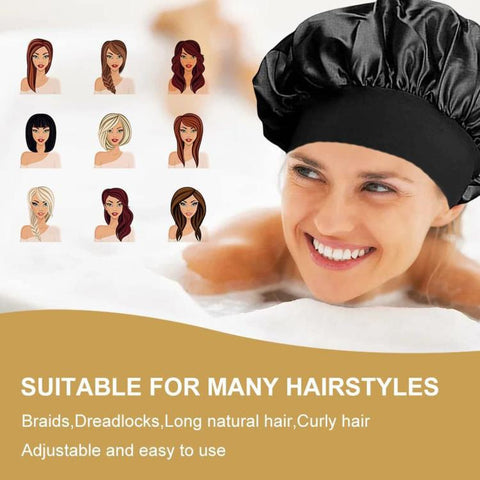 Adjustable Women Shower Cap Wide Brim Sleep Cap For Chemotherapy Hair Care