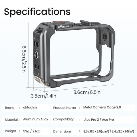 For Insta360 Ace Pro 2 / Ace Pro AMagisn Metal Camera Cage 2.0 With Quick-Switch Vertical/Horizontal Shooting, Cold Shoe Mount