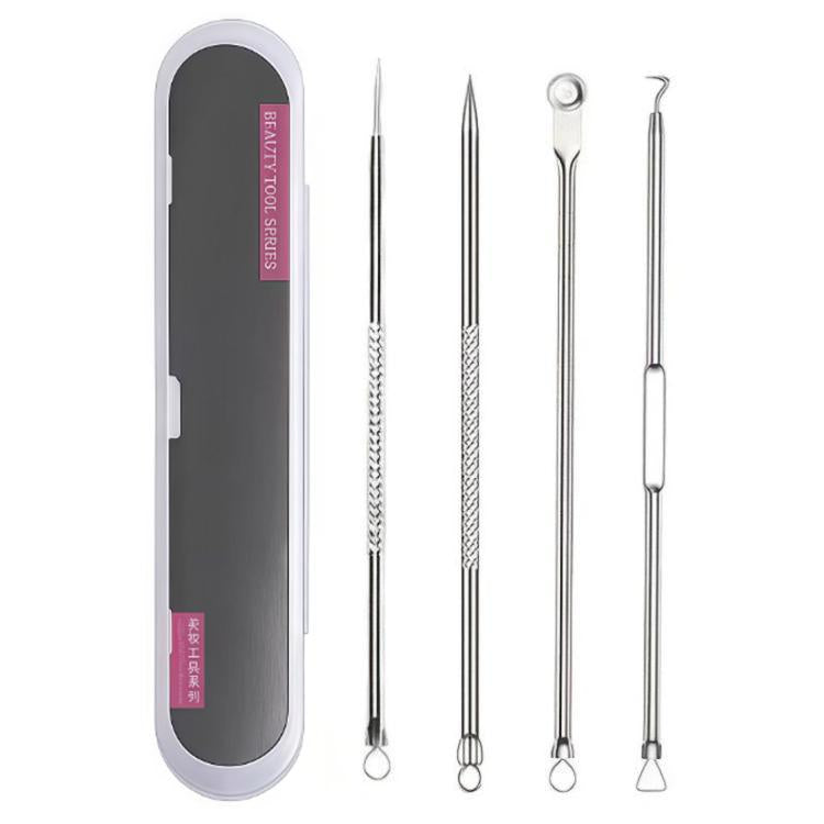 4pcs /Set Stainless Steel Blackhead Removal Needles Tweezers for Beauty Acne Treatment, Silver, Rose Gold