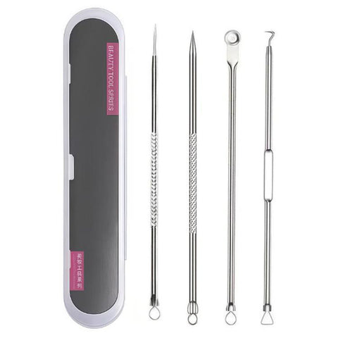 4pcs /Set Stainless Steel Blackhead Removal Needles Tweezers for Beauty Acne Treatment, Silver, Rose Gold