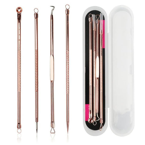 4pcs /Set Stainless Steel Blackhead Removal Needles Tweezers for Beauty Acne Treatment, Silver, Rose Gold