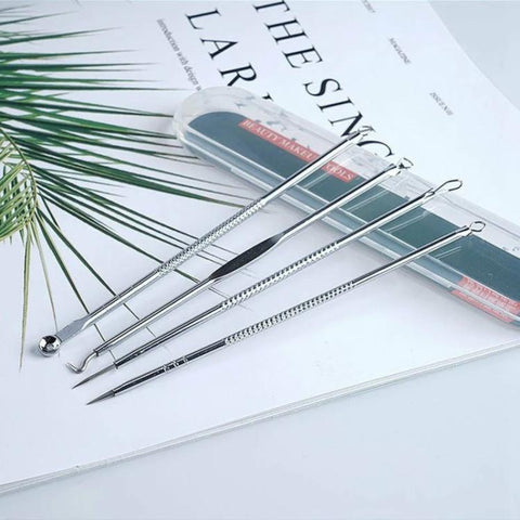 4pcs /Set Stainless Steel Blackhead Removal Needles Tweezers for Beauty Acne Treatment, Silver, Rose Gold