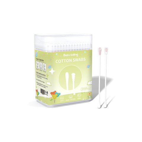 Baby Sailing 200 Count Baby Cotton Swabs with Ultra-Fine 3mm Tips Dual-Ended Multi-Purpose Paper Stick Swabs, Scoop & Spiral Tips