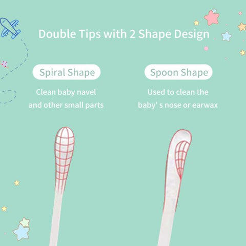 Baby Sailing 200 Count Baby Cotton Swabs with Ultra-Fine 3mm Tips Dual-Ended Multi-Purpose Paper Stick Swabs, Scoop & Spiral Tips