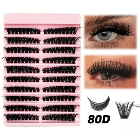 180-Cluster Single-Cluster Segmented Self-Grafting Thick Curled False Eyelashes, 40D, 60D, 80D