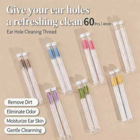 60pcs /Pack Ear Piercing Cleaning Lines Disposable Ear Hole Cleaning Floss Ear Hole Odor Remover & Piercing Aftercare Cleaner