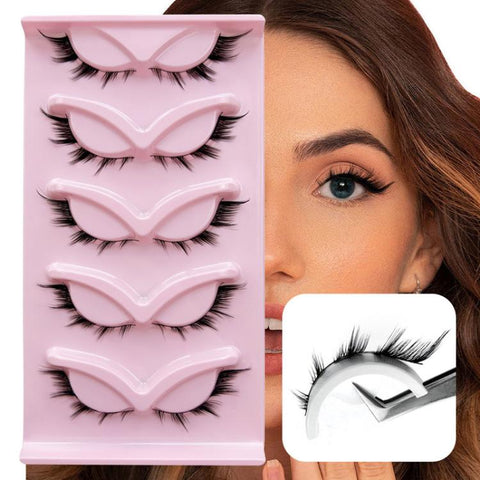 5pairs Fox Eye Slanted Voluminating False Eyelashes, End Extended Black Stem Stage Makeup Lashes, AQ-02