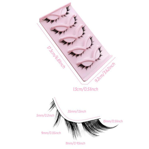 5pairs Fox Eye Slanted Voluminating False Eyelashes, End Extended Black Stem Stage Makeup Lashes, AQ-02