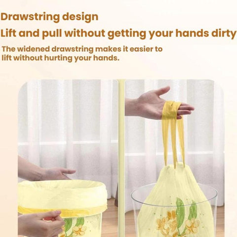 Thickened Enlarged Drawstring Garbage Bags With Pull Handles Tear-Free Design, 50pcs /Set