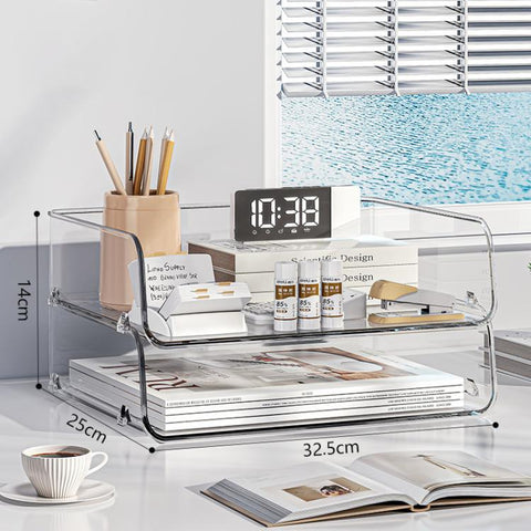 Desktop Stackable Acrylic File Storage Rack, Large-Capacity Book Shelf For Bedroom & Living Room, Widened 1 Layer, Widened 2 Layer, Widened 3 Layer, Widened 4 Layer, Widened 5 Layer, Extended 1 Layer, Extended 2 Layer, Extended 3 Layer, Extended 4 Laye...