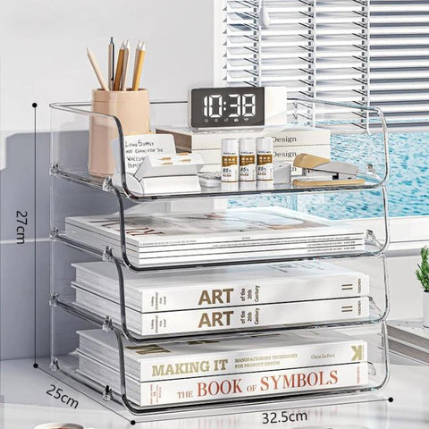 Desktop Stackable Acrylic File Storage Rack, Large-Capacity Book Shelf For Bedroom & Living Room, Widened 1 Layer, Widened 2 Layer, Widened 3 Layer, Widened 4 Layer, Widened 5 Layer, Extended 1 Layer, Extended 2 Layer, Extended 3 Layer, Extended 4 Laye...