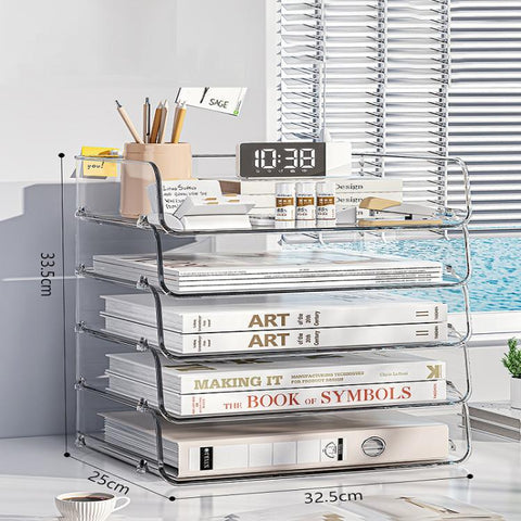 Desktop Stackable Acrylic File Storage Rack, Large-Capacity Book Shelf For Bedroom & Living Room, Widened 1 Layer, Widened 2 Layer, Widened 3 Layer, Widened 4 Layer, Widened 5 Layer, Extended 1 Layer, Extended 2 Layer, Extended 3 Layer, Extended 4 Laye...