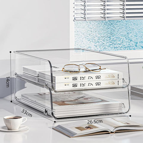 Desktop Stackable Acrylic File Storage Rack, Large-Capacity Book Shelf For Bedroom & Living Room, Widened 1 Layer, Widened 2 Layer, Widened 3 Layer, Widened 4 Layer, Widened 5 Layer, Extended 1 Layer, Extended 2 Layer, Extended 3 Layer, Extended 4 Laye...