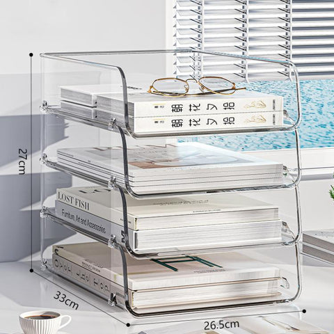 Desktop Stackable Acrylic File Storage Rack, Large-Capacity Book Shelf For Bedroom & Living Room, Widened 1 Layer, Widened 2 Layer, Widened 3 Layer, Widened 4 Layer, Widened 5 Layer, Extended 1 Layer, Extended 2 Layer, Extended 3 Layer, Extended 4 Laye...