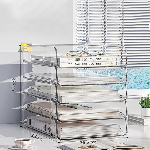 Desktop Stackable Acrylic File Storage Rack, Large-Capacity Book Shelf For Bedroom & Living Room, Widened 1 Layer, Widened 2 Layer, Widened 3 Layer, Widened 4 Layer, Widened 5 Layer, Extended 1 Layer, Extended 2 Layer, Extended 3 Layer, Extended 4 Laye...