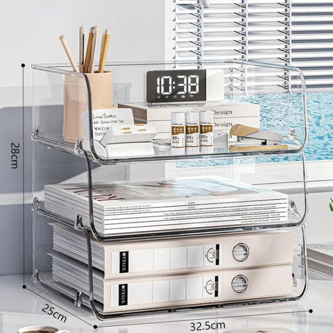 Desktop Stackable Acrylic File Storage Rack, Large-Capacity Book Shelf For Bedroom & Living Room, Widened 1 Layer, Widened 2 Layer, Widened 3 Layer, Widened 4 Layer, Widened 5 Layer, Extended 1 Layer, Extended 2 Layer, Extended 3 Layer, Extended 4 Laye...