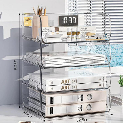 Desktop Stackable Acrylic File Storage Rack, Large-Capacity Book Shelf For Bedroom & Living Room, Widened 1 Layer, Widened 2 Layer, Widened 3 Layer, Widened 4 Layer, Widened 5 Layer, Extended 1 Layer, Extended 2 Layer, Extended 3 Layer, Extended 4 Laye...