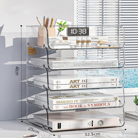 Desktop Stackable Acrylic File Storage Rack, Large-Capacity Book Shelf For Bedroom & Living Room, Widened 1 Layer, Widened 2 Layer, Widened 3 Layer, Widened 4 Layer, Widened 5 Layer, Extended 1 Layer, Extended 2 Layer, Extended 3 Layer, Extended 4 Laye...