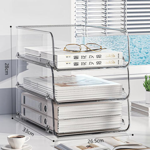 Desktop Stackable Acrylic File Storage Rack, Large-Capacity Book Shelf For Bedroom & Living Room, Widened 1 Layer, Widened 2 Layer, Widened 3 Layer, Widened 4 Layer, Widened 5 Layer, Extended 1 Layer, Extended 2 Layer, Extended 3 Layer, Extended 4 Laye...