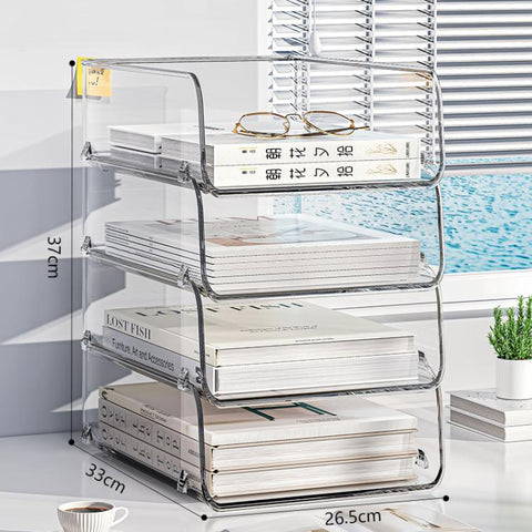 Desktop Stackable Acrylic File Storage Rack, Large-Capacity Book Shelf For Bedroom & Living Room, Widened 1 Layer, Widened 2 Layer, Widened 3 Layer, Widened 4 Layer, Widened 5 Layer, Extended 1 Layer, Extended 2 Layer, Extended 3 Layer, Extended 4 Laye...