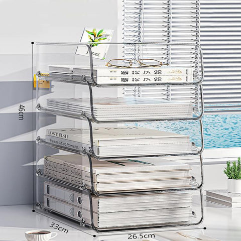 Desktop Stackable Acrylic File Storage Rack, Large-Capacity Book Shelf For Bedroom & Living Room, Widened 1 Layer, Widened 2 Layer, Widened 3 Layer, Widened 4 Layer, Widened 5 Layer, Extended 1 Layer, Extended 2 Layer, Extended 3 Layer, Extended 4 Laye...