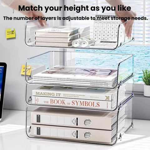 Desktop Stackable Acrylic File Storage Rack, Large-Capacity Book Shelf For Bedroom & Living Room, Widened 1 Layer, Widened 2 Layer, Widened 3 Layer, Widened 4 Layer, Widened 5 Layer, Extended 1 Layer, Extended 2 Layer, Extended 3 Layer, Extended 4 Laye...