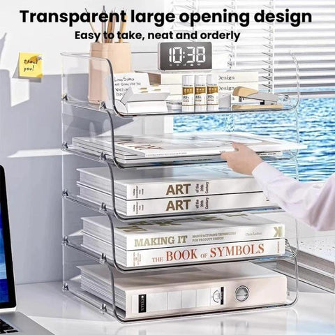 Desktop Stackable Acrylic File Storage Rack, Large-Capacity Book Shelf For Bedroom & Living Room, Widened 1 Layer, Widened 2 Layer, Widened 3 Layer, Widened 4 Layer, Widened 5 Layer, Extended 1 Layer, Extended 2 Layer, Extended 3 Layer, Extended 4 Laye...