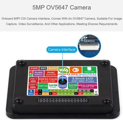 Waveshare 33511 ESP32-P4 3.5 Inch Smart Vision Development Board Built-In Microphone And Speaker, Supports Wi-Fi 6 And BLE 5, 33511
