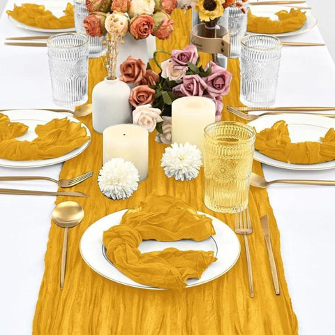 Crepe Table Runner Wedding Party Decoration Pleated Gauze, 90x180cm, 90x300cm