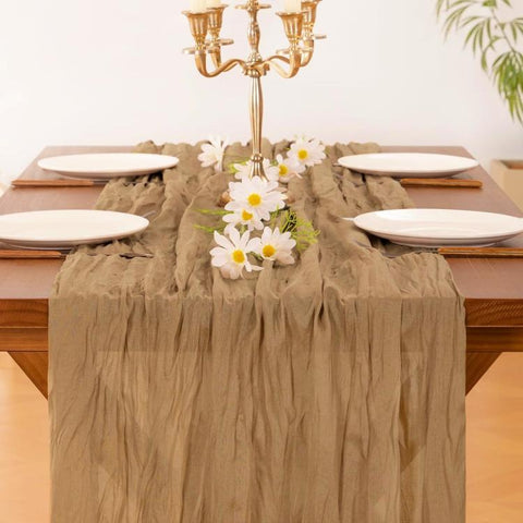 Crepe Table Runner Wedding Party Decoration Pleated Gauze, 90x180cm, 90x300cm