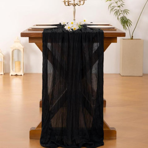 Crepe Table Runner Wedding Party Decoration Pleated Gauze, 90x180cm, 90x300cm