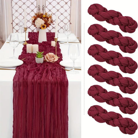 Crepe Table Runner Wedding Party Decoration Pleated Gauze, 90x180cm, 90x300cm