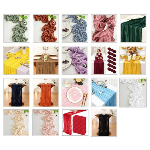 Crepe Table Runner Wedding Party Decoration Pleated Gauze, 90x400cm